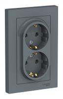 Розетка двухпостовая Schneider Electric AtlasDesign с заземлением в сборе грифель
